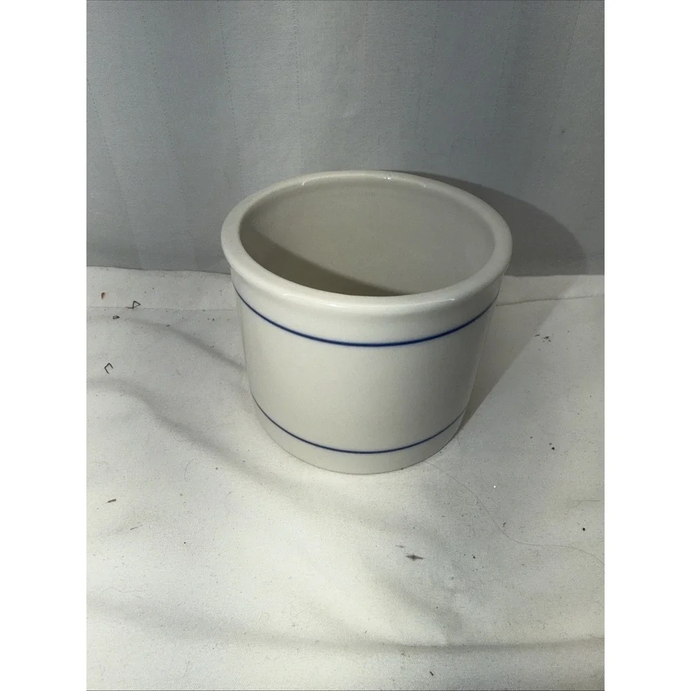 Vintage Norpro French Butter Keeper White With Blue Stripes